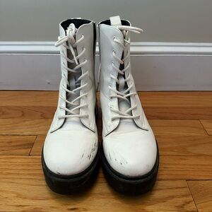 Women's White Lace-Up Boots